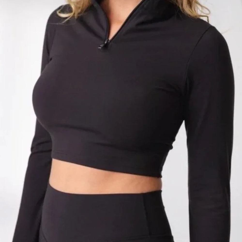 Vitality Black High Collar Crop Top with Long Sleeves